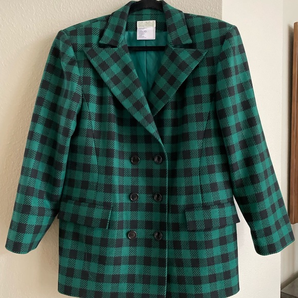 Emmanuelle Khanh green checkered wool blazer made in France - Picture 5 of 16